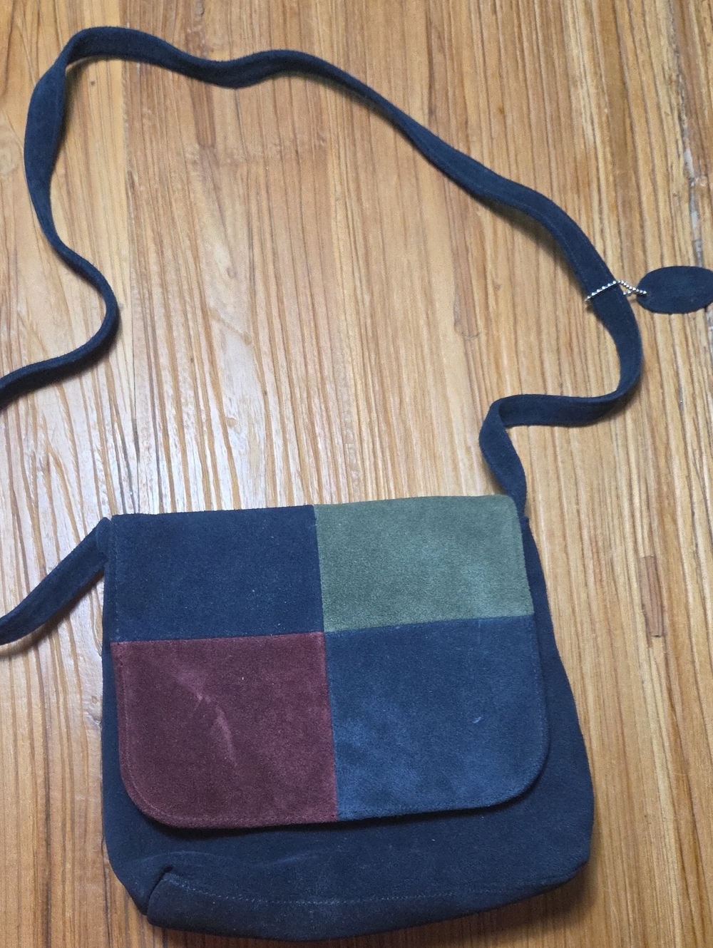 Suede Patchwork Crossbody Bag in Navy, Olive & Burgundy